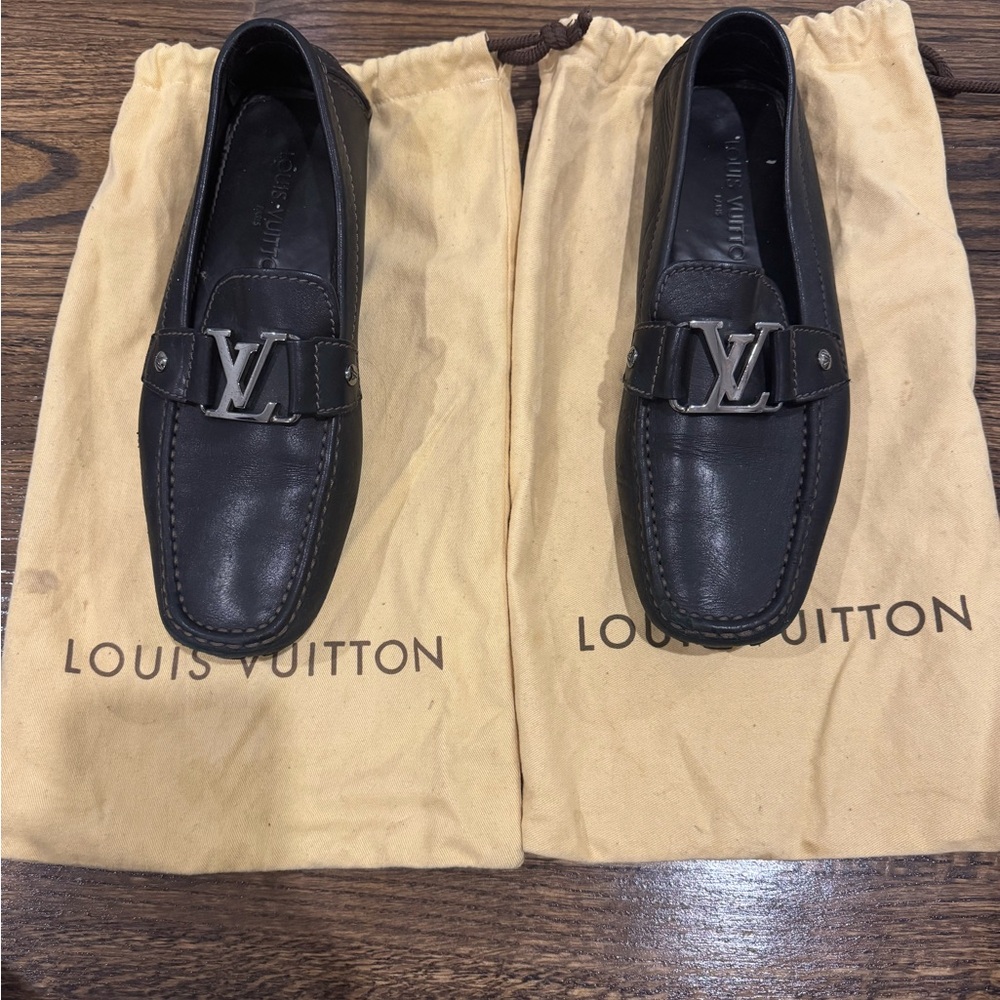 Louis Vuitton Black Slip-On Loafers with LV Detail